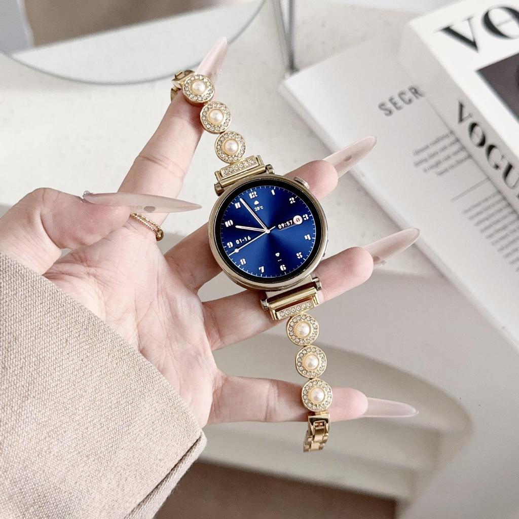 French Style Pearl Metal Chain Band for Apple Watch 11, iWatch 10987E, Huawei GT6, Xiaomi 9