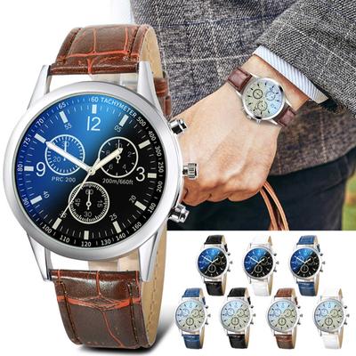 Three Eye Watches Quartz Men's Watch Blue Glass Belt Watch Men