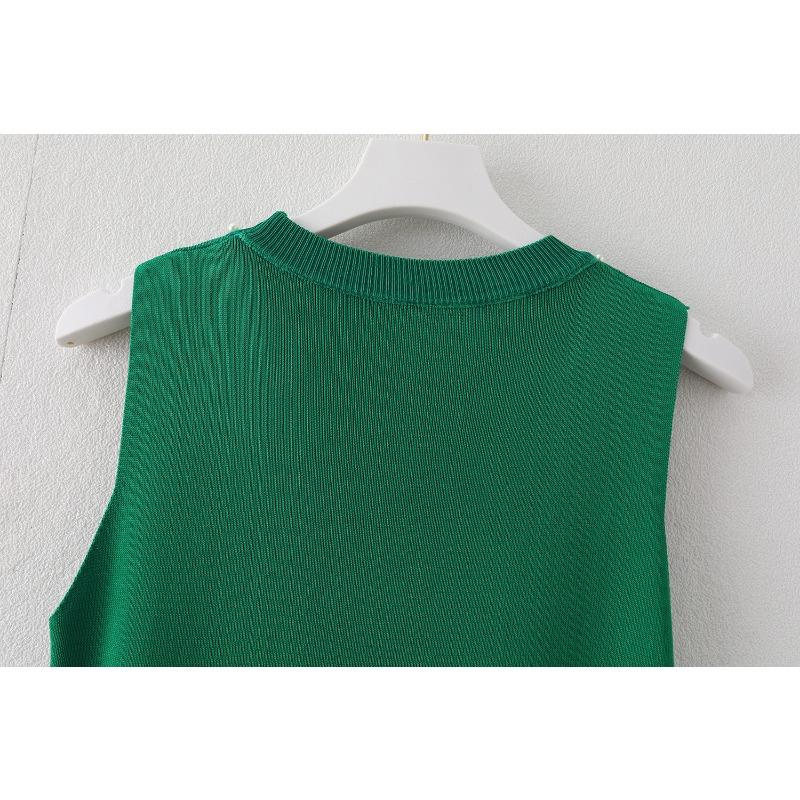 Women Summer New Round Neck Beading Tank Tops Elegant Slim Fit Knitted Casual Base Female Sleeveless Tanks Vest Simple Sweet Fashion Lady Camis 3115