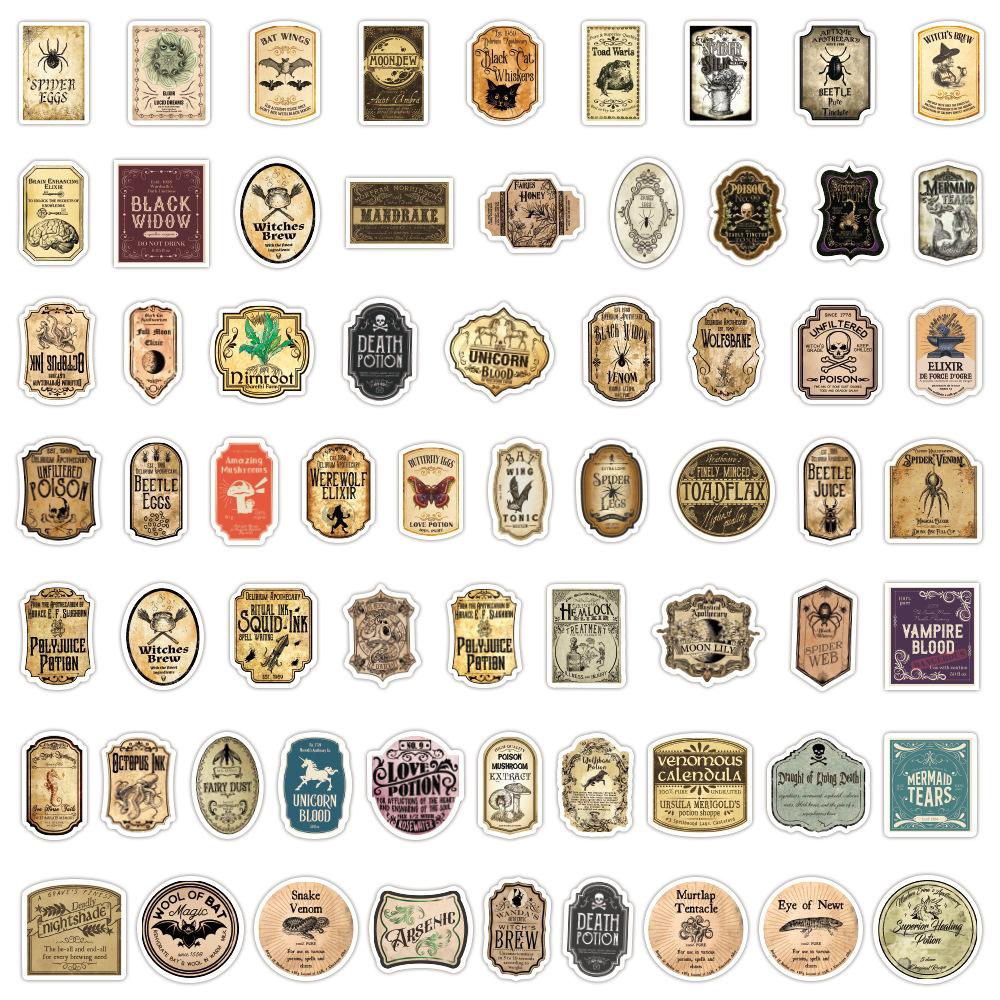 60 Potion Label Graffiti Stickers DIY Skateboard Water Cup Luggage Retro Waterproof Stickers