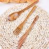 Reuseable Home Portable Acacia Wooden Flatware Utensils Set Cutlery Tableware Knife Fork Spoon