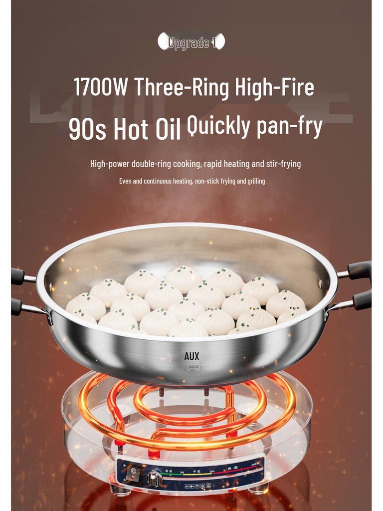 Aux Multi-functional Electric Pancake Maker – 304 Stainless Steel Frying Pan with Deepened and Enlarged Design for Household Use.