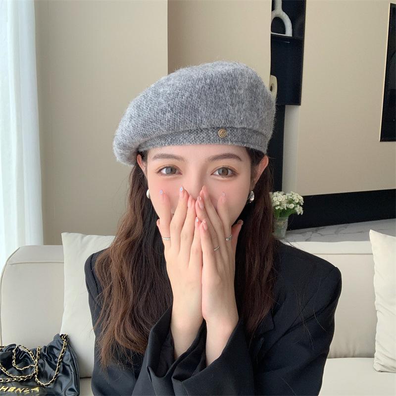 

2025 New Beret for Women – Small Head Size, Wool Felt, Korean & Japanese Style, Versatile Pumpkin Cap, Autumn/Winter Artist Hat серый