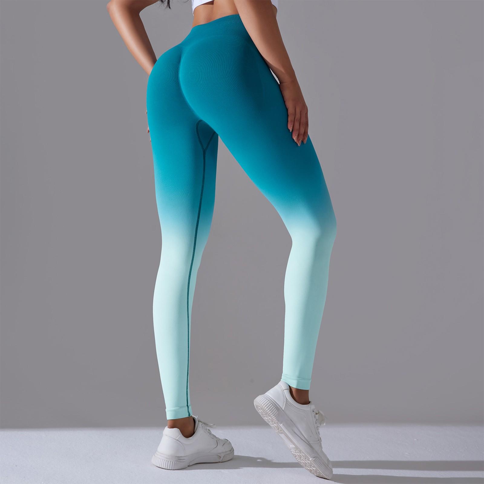 

Women s Seamless Gradient Yoga Pants Tight Fitting Hip Lifting Sports Pants Quick Drying Yoga Pants M ціан