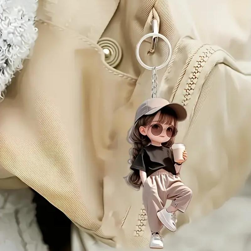 1 Cute Acrylic Girl Keychain, 2D Flat, Holiday Gift, Backpack Accessories, Key Decoration, Car Decoration, Keychain, Pendant