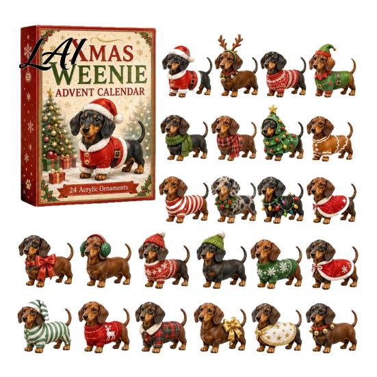 Festive Home Decoration 2026 Christmas Dachshund Advent Calendar 3D Countdown Collectible Ornament Set Holiday Gift with 24 Mini Dog Figures,