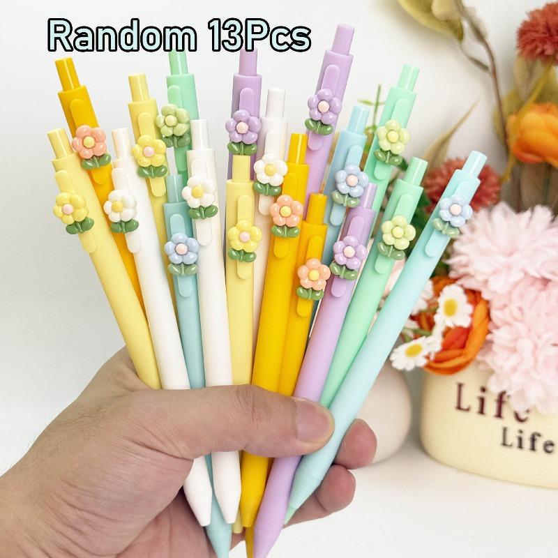 

10Pcs Fresh and Stylish Floral Design Neutral Pen, High-Quality Retractable Pen for Students Ballpoint Pen Classroom Office Supplies Random style 10Pcs