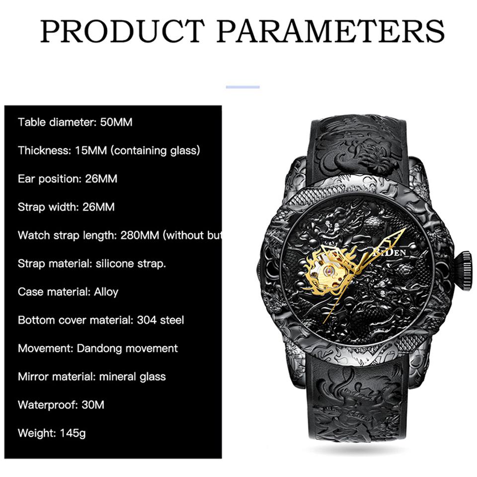Mode Goldener Drache Skulptur Mechanische Uhren Herrenuhr Wasserdicht Großes Zifferblatt Sportuhren Herrenuhr Top Marke Uhr 2025 Geschenk