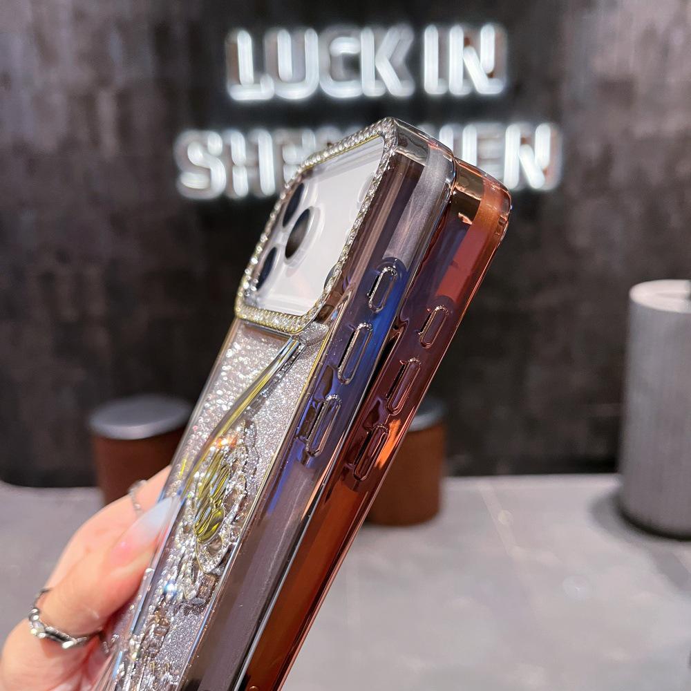 TPU Electroplated Rhinestone Floral Vine Glitter Gradient Apple Phone Case for iPhone 16 Pro Max/15/14