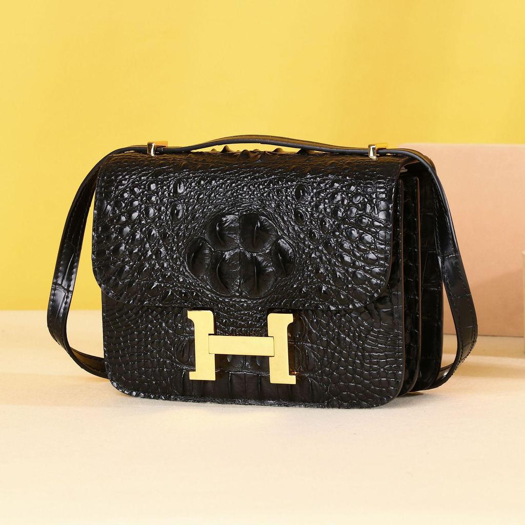 Mała kwadratowa torebka na ramię z łańcuszkiem, w stylu krokodyla, dla kobiet