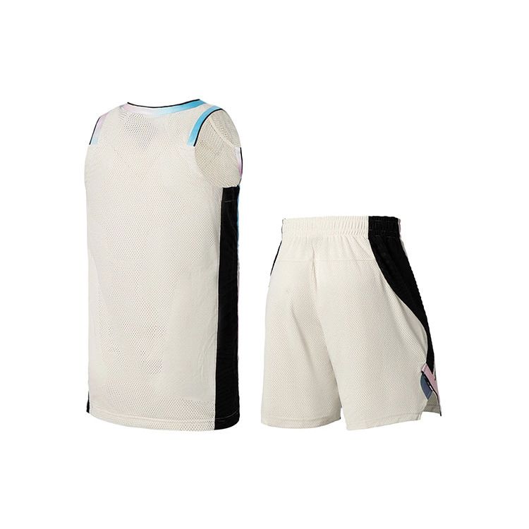 Li-Ning Professional Basketball Series Breathable Sleeveless Jersey Elastic Waist Shorts Basketball Set Men sportswear Cloud-White AATS001-2