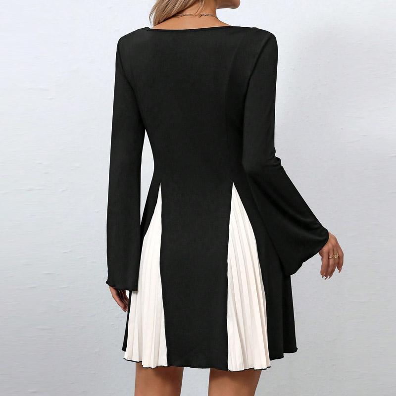 Women Dresses 2025 Spring Long Sleeve O-Neck Fashion Casual Black Women Dress J876