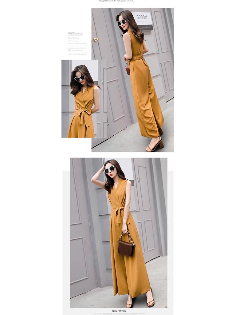 2025 Summer Fashion V-Neck Slim Fit Wide-Leg Jumpsuit for Women
