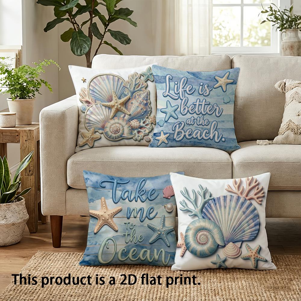 1/4pcs Life is Better at the Beach Ocean Inspired Pillow Covers Sofa bed cushion cover home bedroom decoration, 2D flat printing