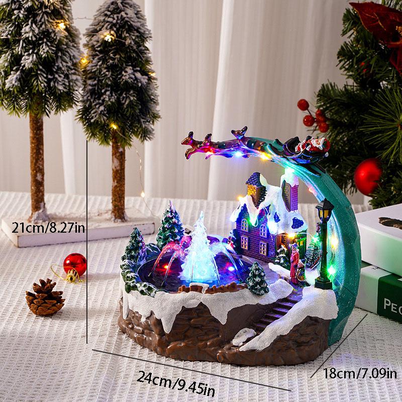 Resin Fountain Shine Snow Scenery House