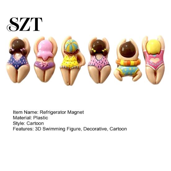 Swimming Athlete Magnet 6/11Pcs 3D Figure Refrigerator Magnet, Cartoon Bikini Women Kitchen Decorative Home Office Whiteboard Locker Fridge