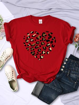Simple Broken Leopard Heart Women Tshirt Casual Fashion T Shirts Soft FashionTee Clothing HarajukuComfortable WomenS T Shirt