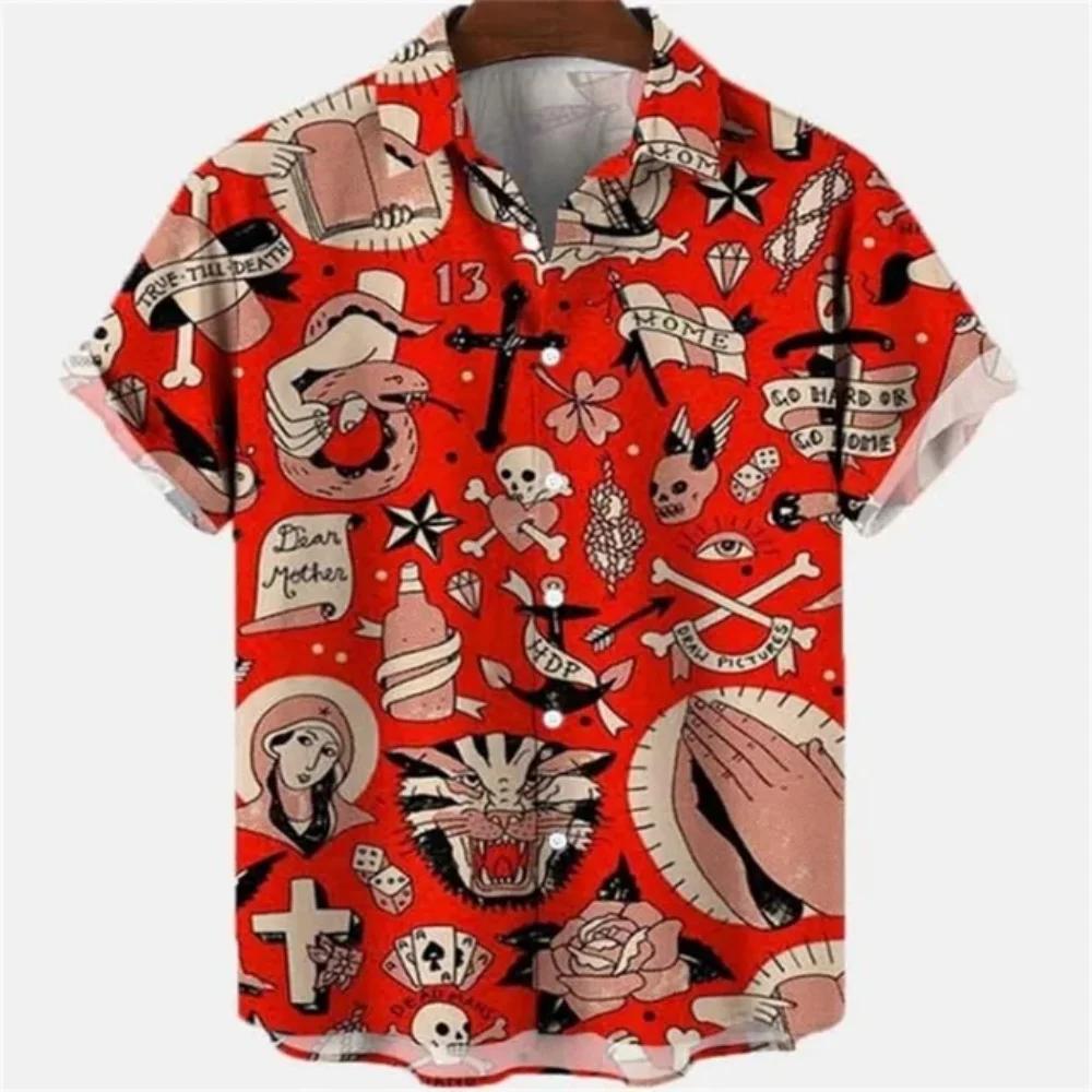 Summer Fashion Men's Dragon Pattern Element Shirt Casual Vintage Hawaiian Shirt Holiday Casual Men's and Women's Fashion Shirt