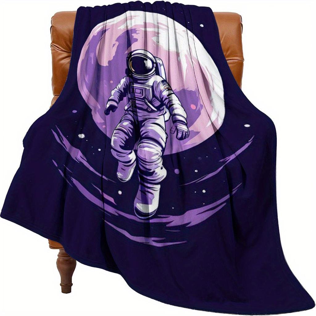 Astronaut Mond Flanell Überwurfdecke – Kosmisches Weltraumdesign, Weiches Kuschel-Fleece für Zuhause, Büro, Sofa & Auto – Ganzjahresnutzung