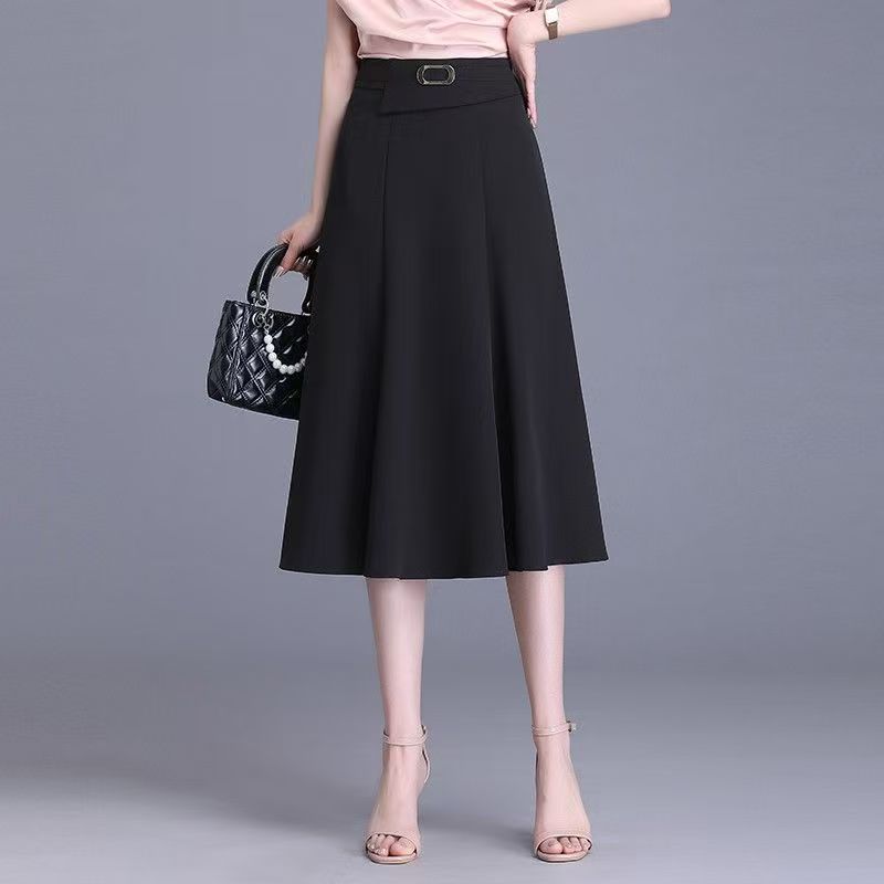 A-shaped skirt skirt women s new autumn and winter elastic high waist medium and long thin knee pleated umbrella skirt M