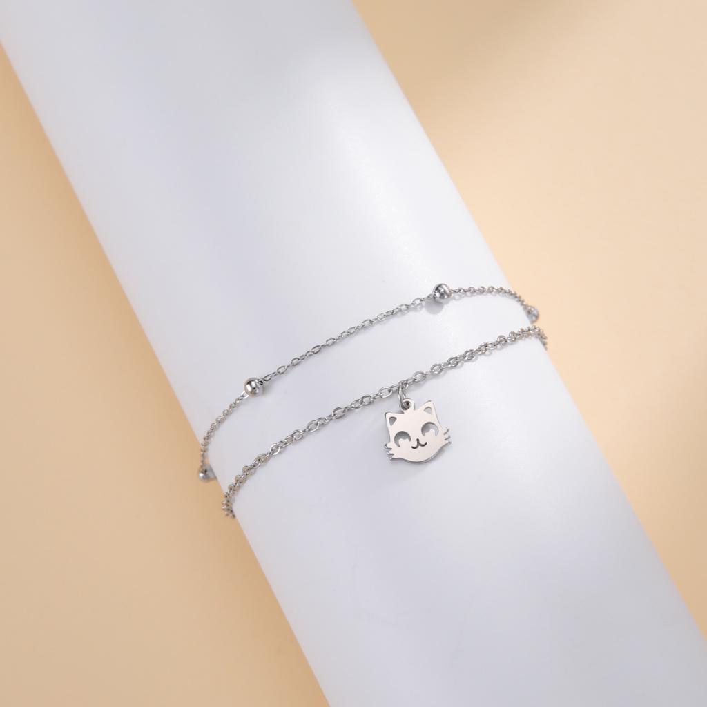 Cazador Stainless Steel Cute Cat Kitten Chain Foot Anklet Summer Beach Gold Color Bracelet on the leg for Women Jewelry Gift New