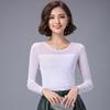 Plus Size Lace Mesh Long Sleeve Round Neck Top for Women - Versatile Autumn & Spring Blouse