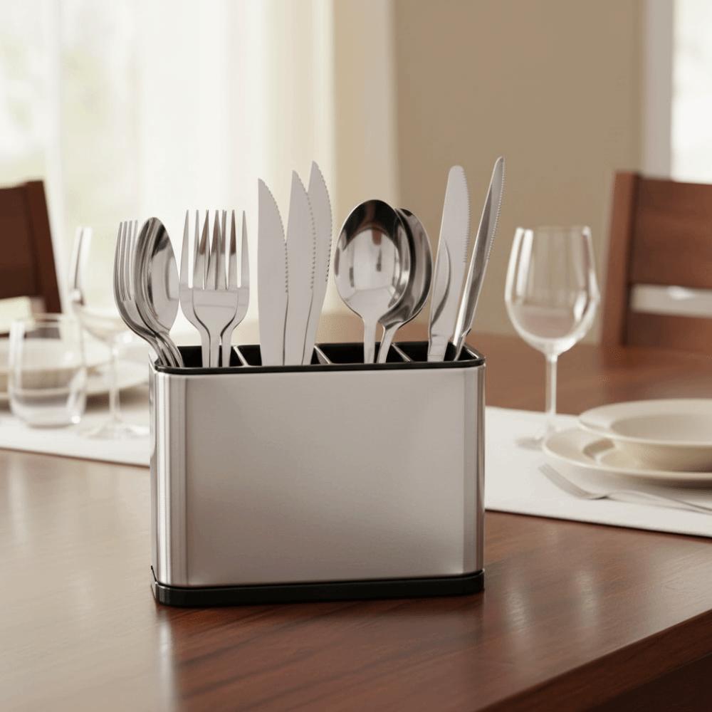 Drainable Kitchen Cutlery Organizer Stainless Steel Spoon Storage Rack  Countertop