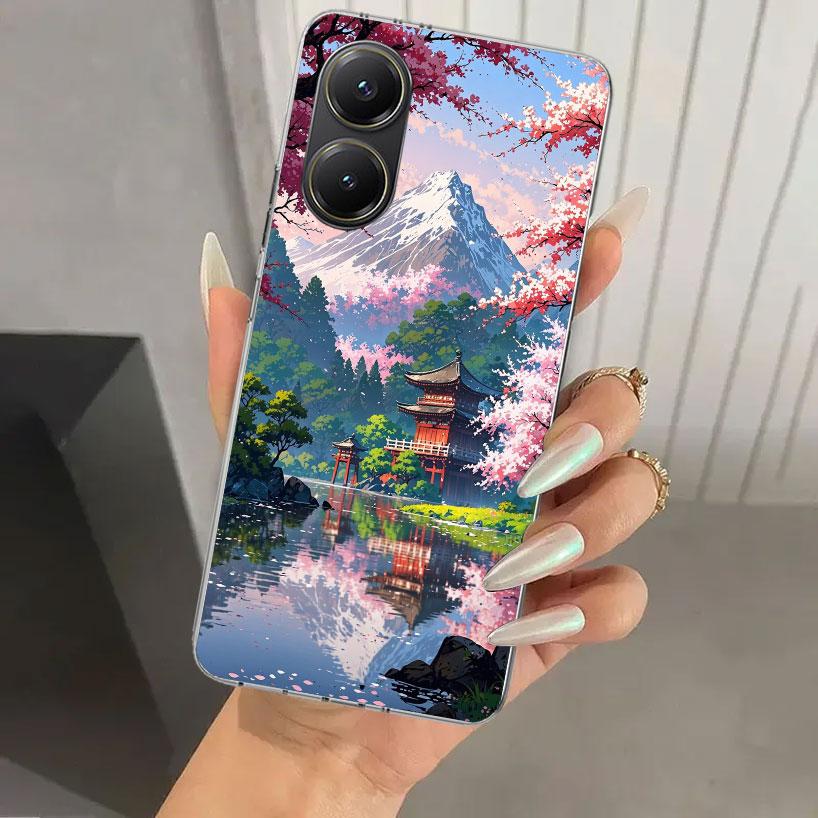 Japanese Cherry Mount Fuji Phone Case for Xiaomi Poco X5 X6 X7 Pro F7 Ultra M7 Redmi 15 15C 13 13C 12 12C 10 10A 10C 9 9A 9C 9T