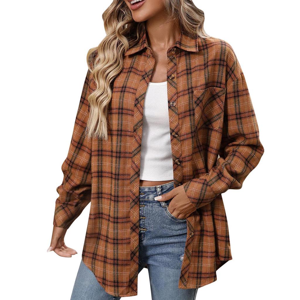 Women's 2025 Autumn Retro Plaid Long Sleeve Shirt – Versatile, Elegant Hong Kong Style Outerwear