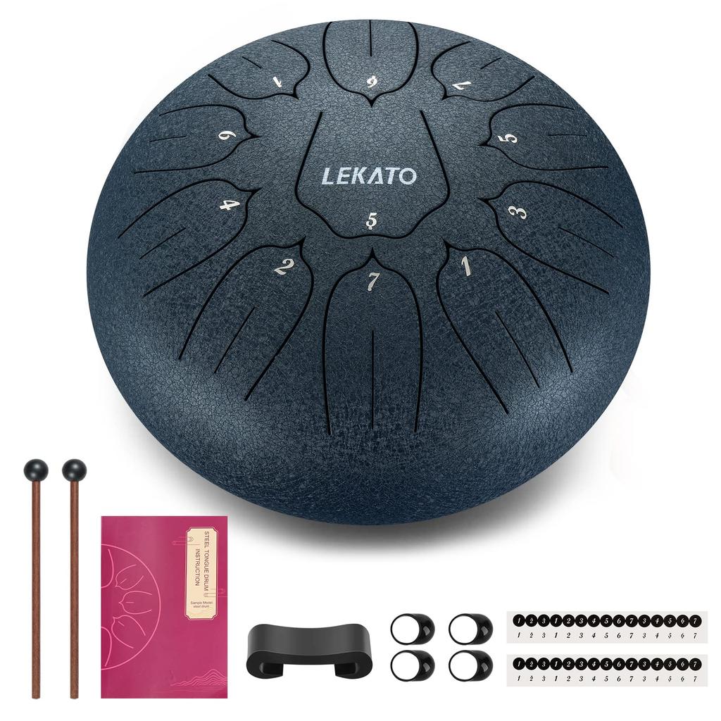 Slit Drum Steel Tongue Drum 11 Notes 10 Inch LEKATO Metal Drum Percussion Instrument with Mallet and Storage Bag for Meditation, Yoga, Zen, Navy Blue