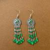 Green Natural Water Drop Feather Earrings for Women Vintage Boho Long Rhinestone Crystal Dangle Earring Vacation Jewelry