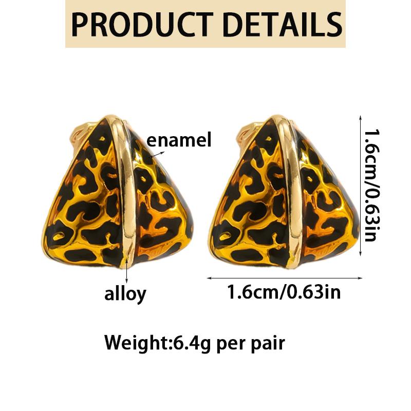 Geometric Triangle Leopard Enamel Clip on Earrings Non Pierced for Women Painless Fashion Stud Earrings Jewelry Accessories