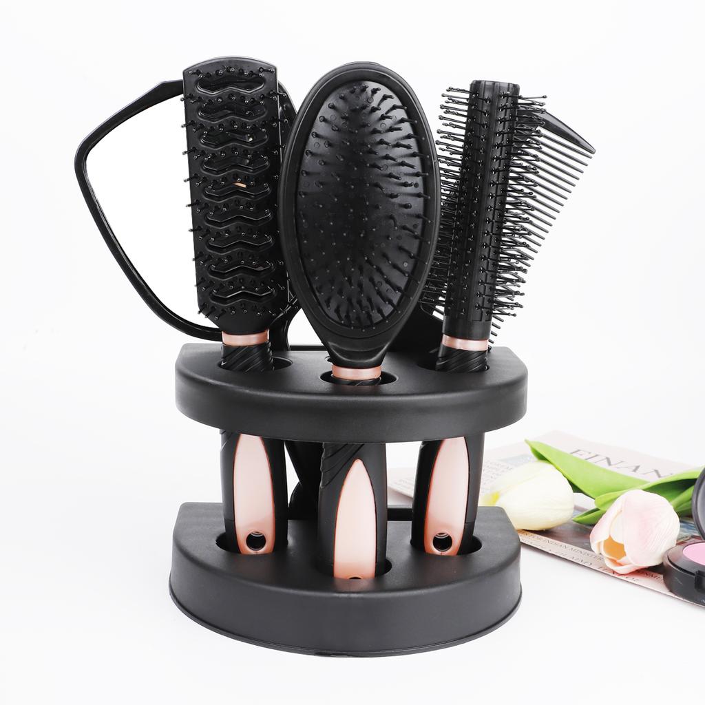 5-Pack Comb Brush Set with Mirror Hair Brush Holder Air Cushion Comb Professional Massage Comb Cosmetic Hair Styling Tool Set
