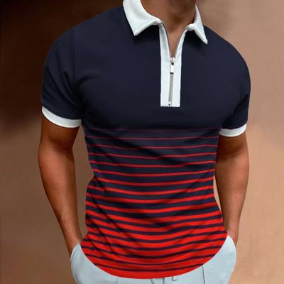 Paski Nadruk 3D Koszulki Polo na Zamek Męska Odzież Sportowa T-Shirt Krótki Rękaw Lato Polo Top Mężczyźni
