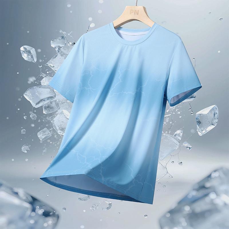

Men s Casual Sports Round Neck Thin Short-sleeved T-shirt Ice Silk Quick-drying 2XL светло-синий