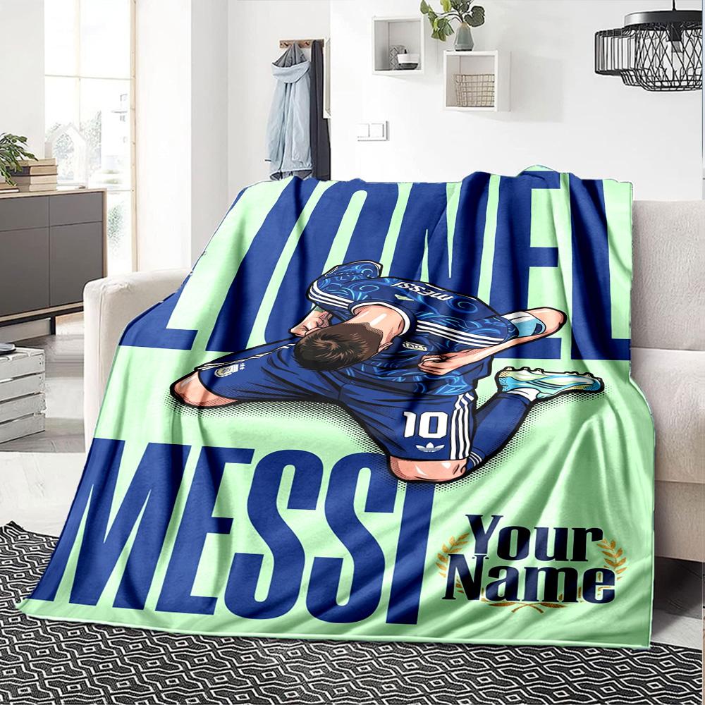 Football Messi Personalized Text Blanket Multi-purpose Customizable Blanket Ultra-Soft Versatile for Seaside Home Decor Bed Livingroom
