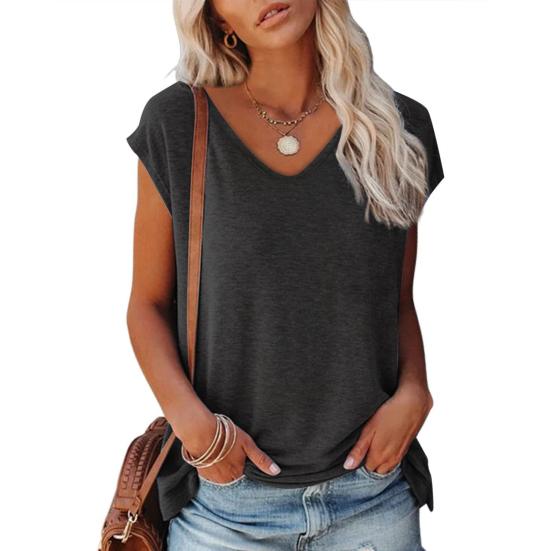 

Женские Топы V-образный вырез Короткий рукав Свободный крой Летняя Рубашка Мягкая Дышащая Повседневная Базовая Футболка для Многослойности L чёрный