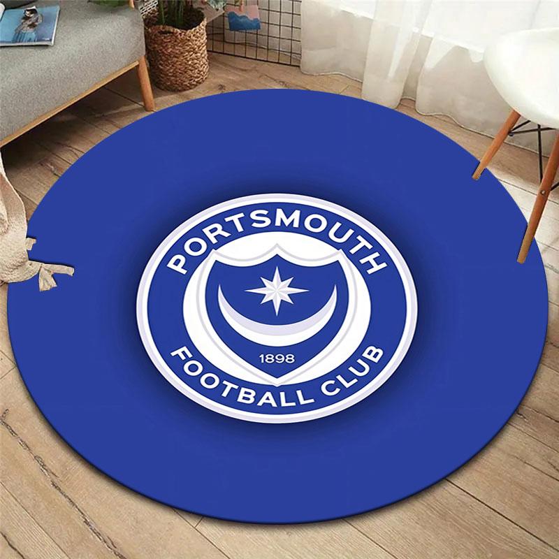 Portsmouth Football Club Round Area Rug,Carpet Rug for Living Room Bedroom Sofa Playroom Decor,Non-slip Floor Mat