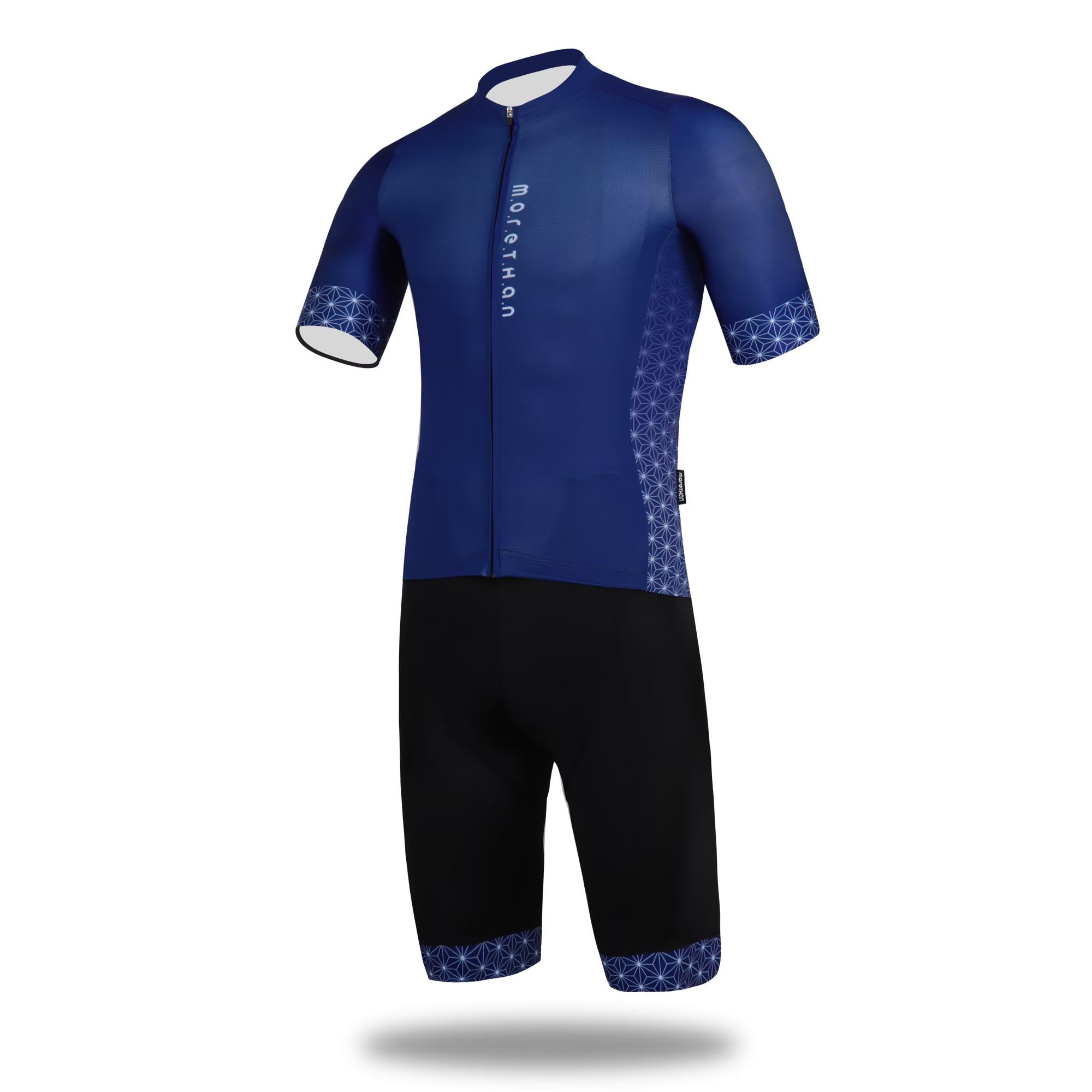 Morethan Cycling Jersey Short Sleeve Bib Shorts Set White Japanese Pattern Asanoha  (5/8 Length) Men s (3XL / Navy) (UV Protection/Pockets/Carbon