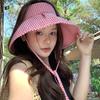 Foldable Large Brim Sun Hat Plaid Print Wide Brim Sunhat Fashion Summer Fisherman Cap  Outdoor