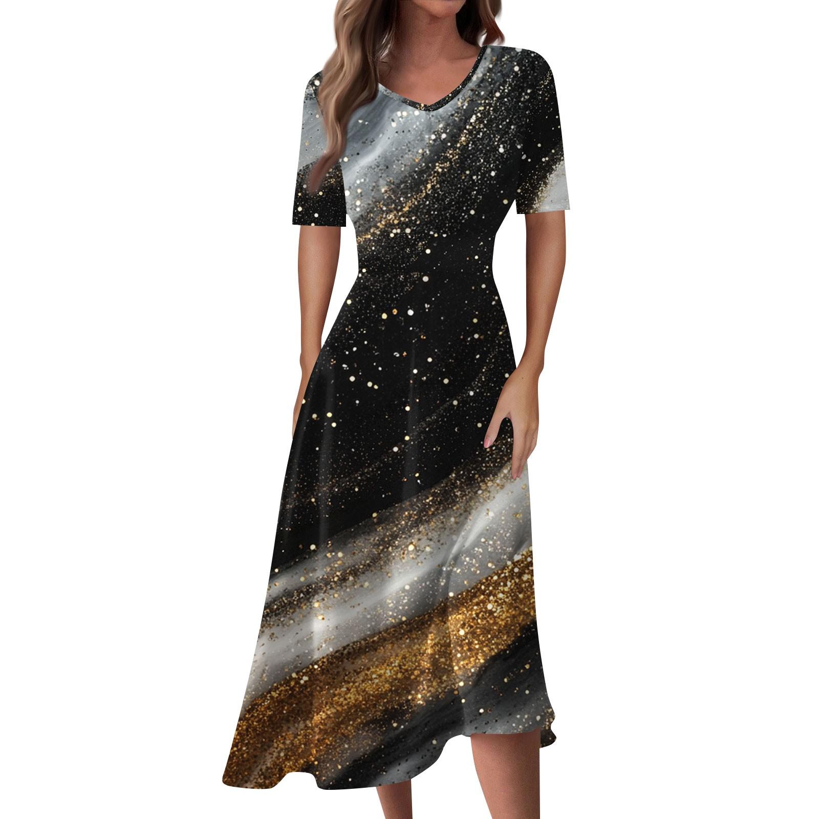 

Женское повседневное модное длинное свободное платье с v-образным вырезом и коротким рукавом на талии XXL чёрный