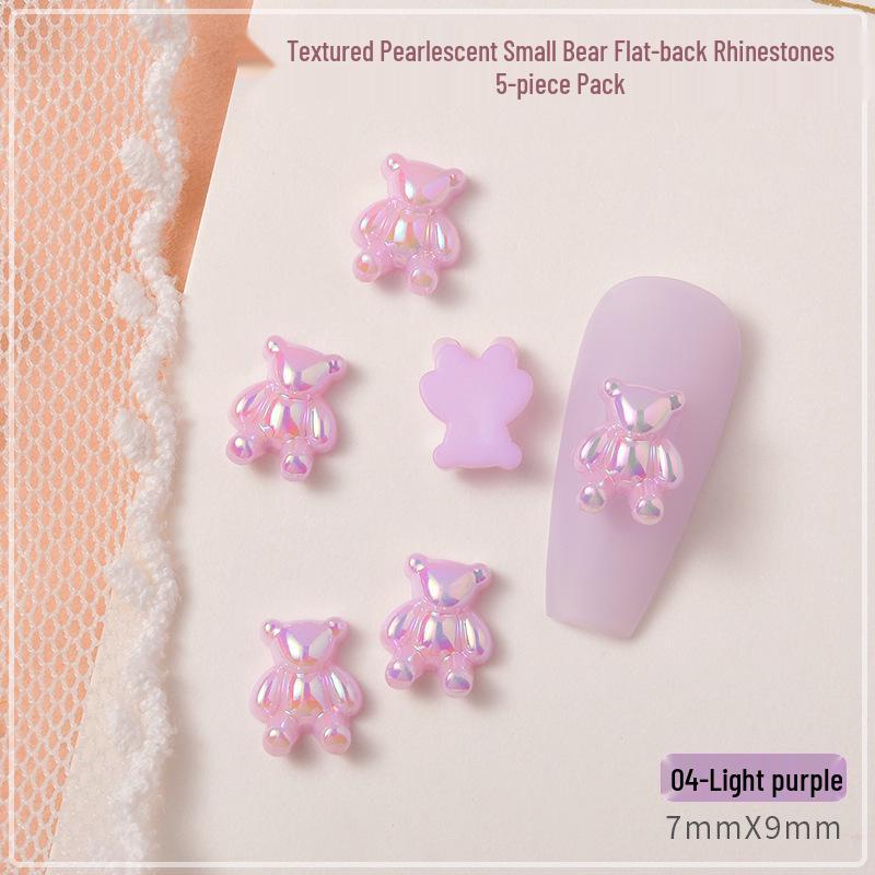 5-Piece High-Gloss Pearlescent Bear Nail Art Gems - Aurora Iridescent Cartoon Accessories