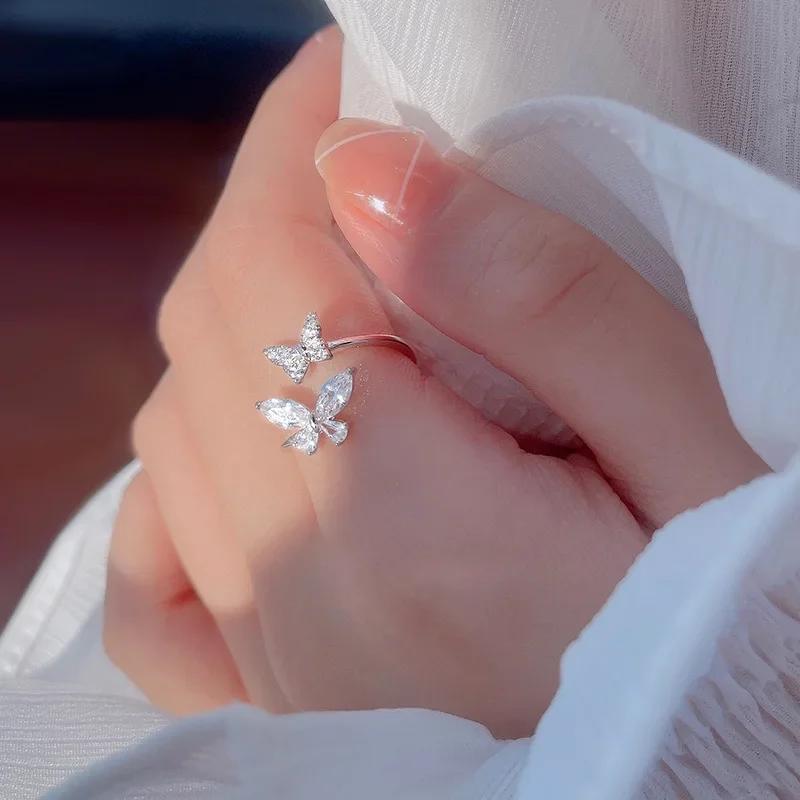 Caoshi Statement Women Butterfly Rings Copper Color Dazzling Crystal Cz Adjustable Opening Rings Fashion Versatile Gifts Jewelry