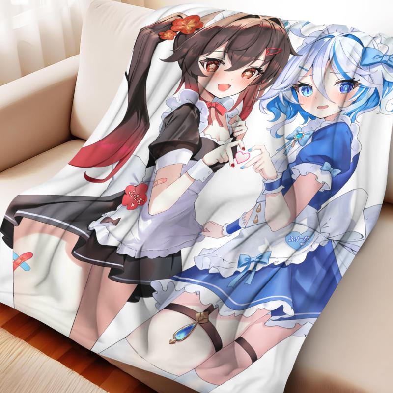 Anime Hu Tao Flannel Blanket - Genshin Impact Four-Season ACG Themed Nap Throw