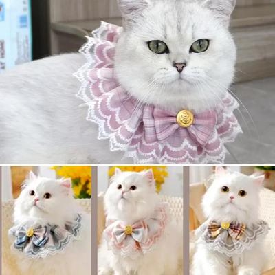 Cute Lace-edged Cat And Dog Collar with Bowtie Saliva Towel Girl's Heart Pet Accessories Small Animal Supplies