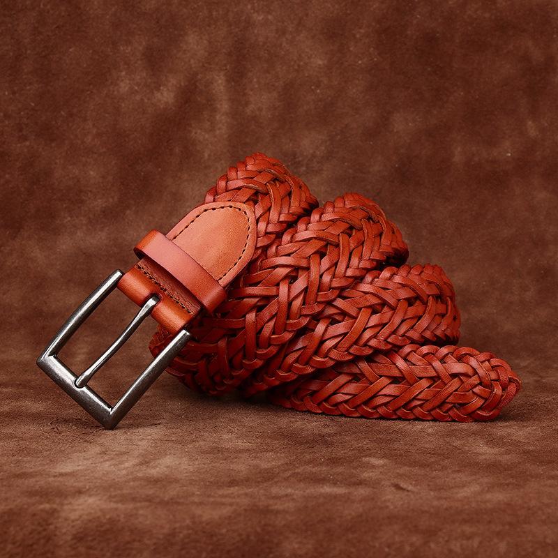3Cm Wide Hand-Woven Belt Women'S Leather Needle Buckle First Layer Cowhide Weaving Personality Trend Versatile Belt Men