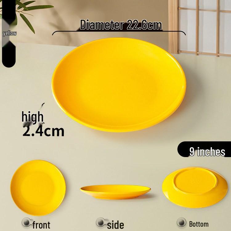 Melamine Round Plate: Porcelain-Look, Two-Color, for Commercial Use In Restaurants and Buffets - Perfect for Fast Food, Rice Bowls, and Cold Dishes.