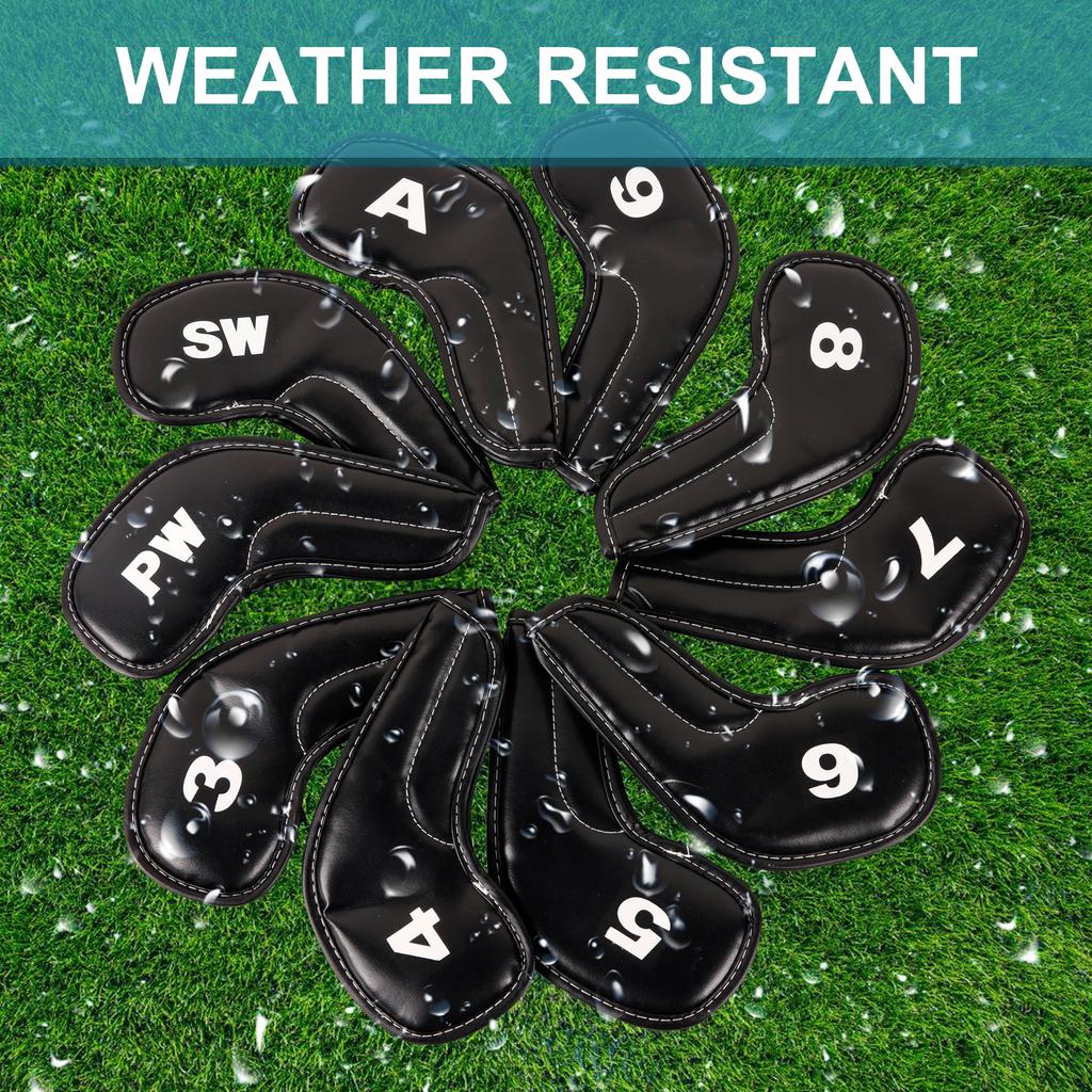 10Pcs Golfs Head Cover, Thick Synthetic PU Leathers Golfs Iron Head Cover with Big Number for Long Neck Golfs Club Head