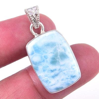 Natural Republic Larimar Gemstone 925 Solid Sterling Silver Pendant 1.25" g2B57