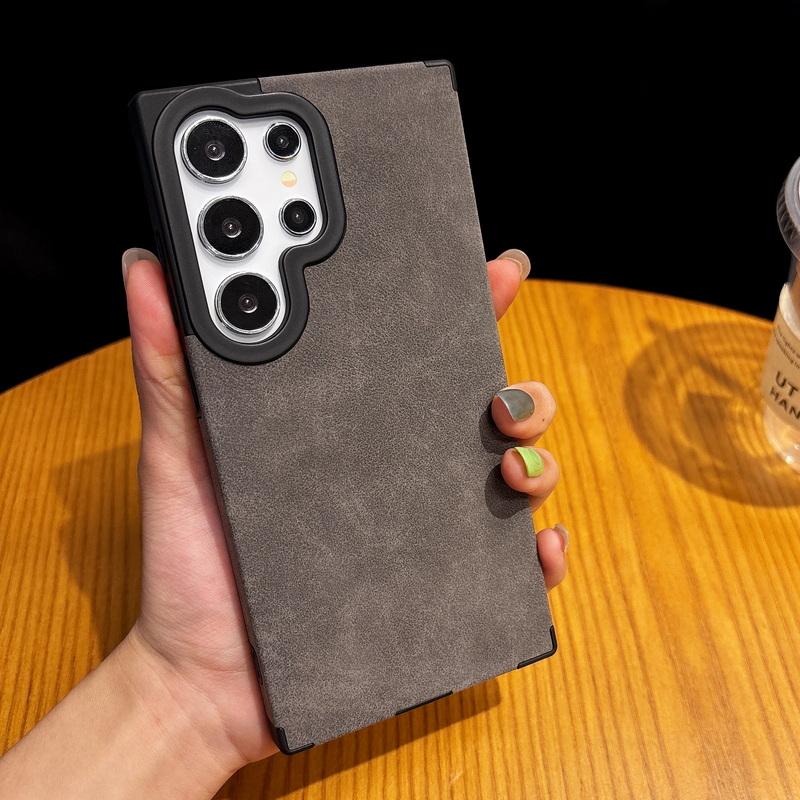 

Кожаный беспроводной тонкий чехол для Samsung S25 Ultra S24 Plus S23 S22 Ultra матовый противоударный мягкий магнитный чехол для телефона Samsung S25 Ultra темно серый
